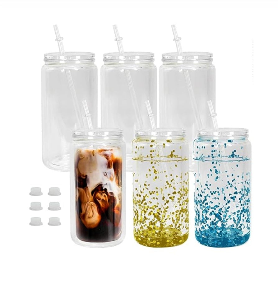16oz Plastic snowglobe tumbler (Clear straw & lid)