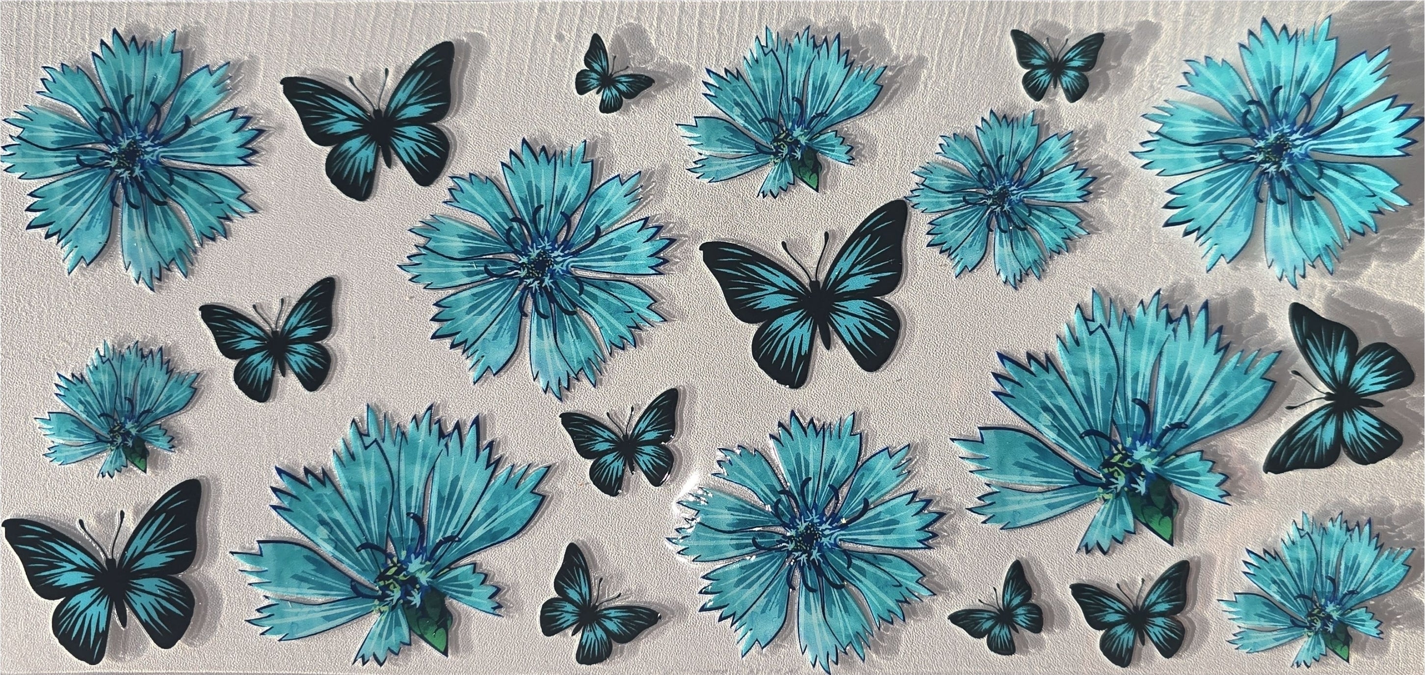 Blue Butterflies & Flowers